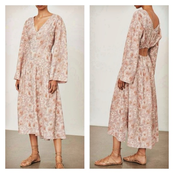 Vince Dahlia Cut Out Long Sleeve Dress Double V Neck Floral Print Dress New - Picture 1 of 16